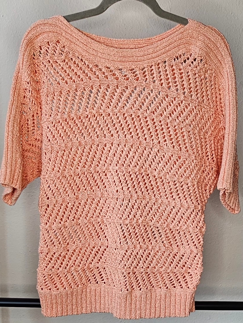 Chicos Womens Sweater Open Crochet Knit Pullover Peach/Coral Size 2